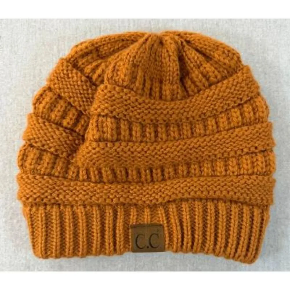 C.C Slouchy Thick Warm Cable Knit Beanie Hat Rust Color Cap Cozy Winter Hat